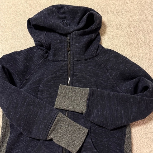 Lululemon Scuba Hoodie Classic Cotton Fleece Sweatshirt Black Blue Zip Jacket - Picture 7 of 9